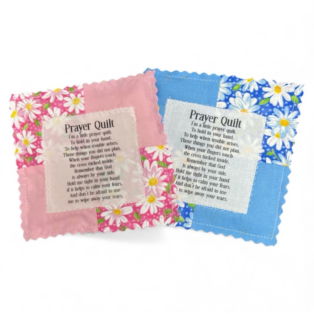 Handcrafted Prayer Quilt Set of 2 with Uplifting Prayer and Wooden Cross Inside